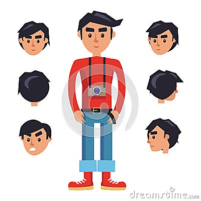 Young Hipster Man with Camera Cartoon Character Vector Illustration