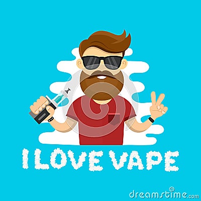 Young hipster man with vape. Flat vector illustration. vaping shop concept Vector Illustration