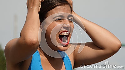 Stressful Latina Teen Female Stock Photo