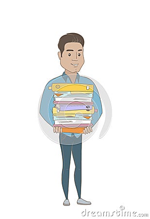 Young hispanic businessman holding pile of folders Vector Illustration