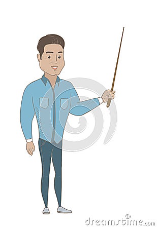 Young hispanic businessman with a pointer. Vector Illustration