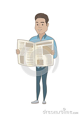 Young hispanic businessman reading newspaper. Vector Illustration