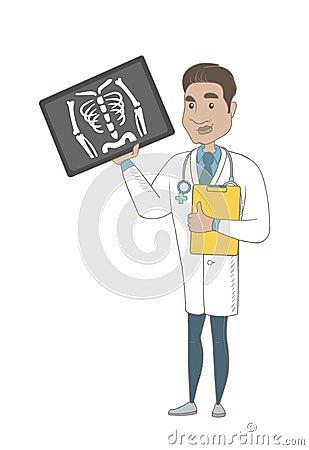 Young hispanic doctor examining a radiograph. Vector Illustration