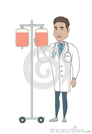 Young hispanic doctor preparing drop counter. Vector Illustration