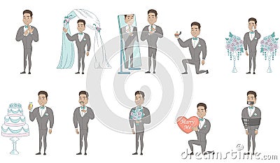 Young hispanic groom vector illustrations set. Vector Illustration