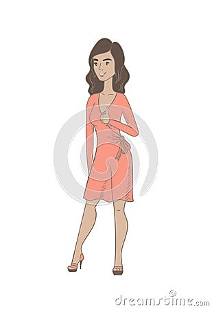 Young hispanic woman giving thumb up. Vector Illustration