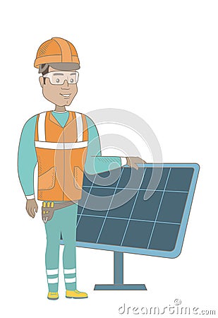 Young hispanic worker of solar power plant Vector Illustration