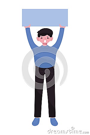 young holding empty banner Vector Illustration