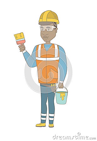 Young house painter with brush and bucket of paint Vector Illustration