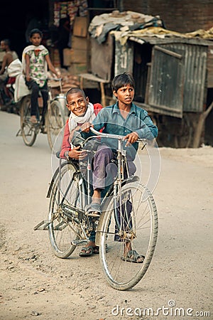young indian on bicycles Editorial Stock Photo