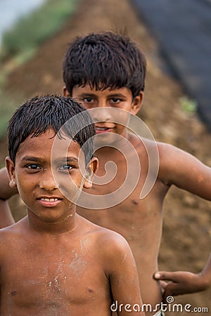 Young Indian boys in field Editorial Stock Photo