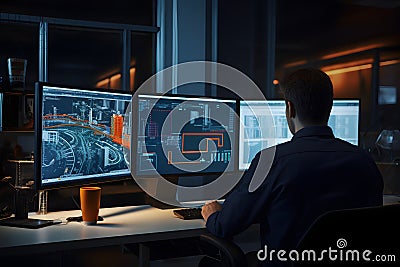 young industrial engineer working with CAD software on a project Stock Photo