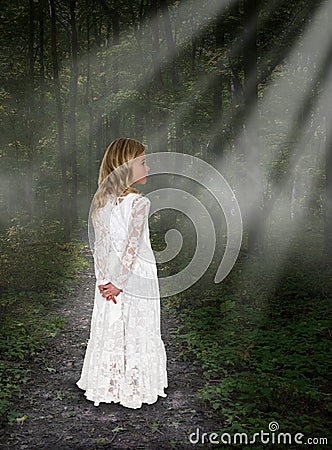 Young Innocent Girl, Woods, Peace Stock Photo