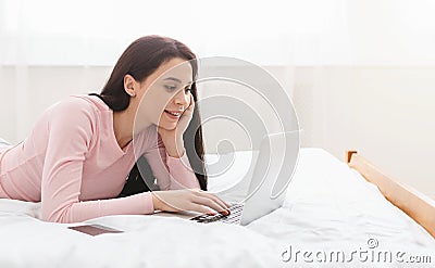 Young interested woman browsing for work opportunities online Stock Photo