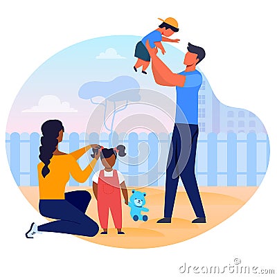 Young Interracial Family Flat Vector Illustration Vector Illustration