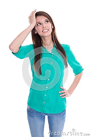 Young isolated woman has lost her memory. Stock Photo