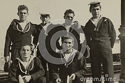 Young Italian Navy sailors posing in the 50s Editorial Stock Photo