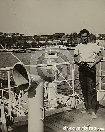 Young Italian Sailor on Ship in 1950s Editorial Stock Photo