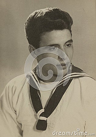 Young Italian soldier sailor close-up portrait in the 50s Editorial Stock Photo