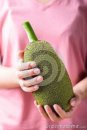 Young jackfruit holding by hand Stock Photo