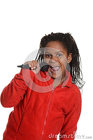 Young jamaican girl with microphone Stock Photo