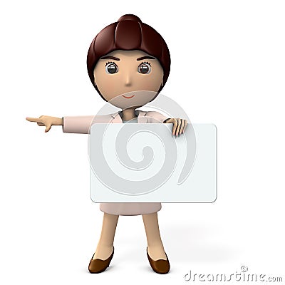 A young Japanese business woman with a big message board Cartoon Illustration