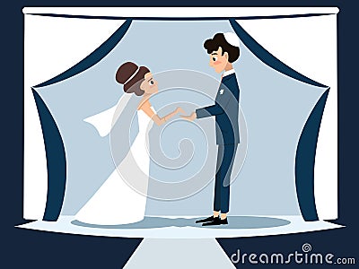 Young jewish couple at chuppah Vector Illustration