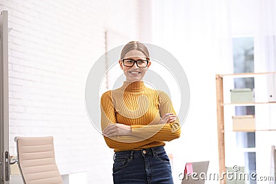 Young journalist at workplace in office Stock Photo