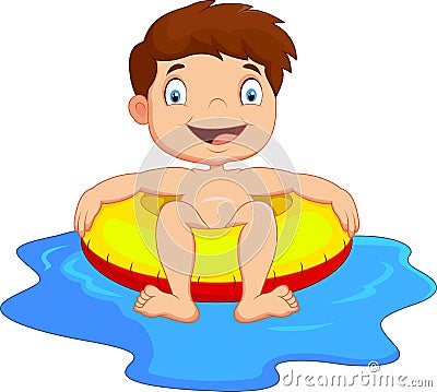 Young Kid Having Fun in Swimming Pool Vector Illustration