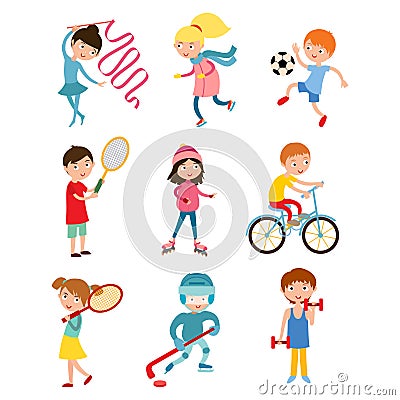 Young kids sportsmens isolated on white vector illustration Vector Illustration