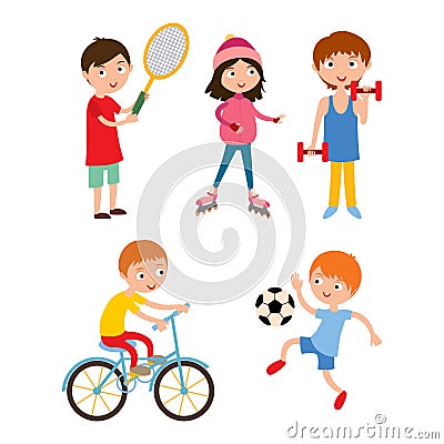 Young kids sportsmens on white vector illustration Vector Illustration