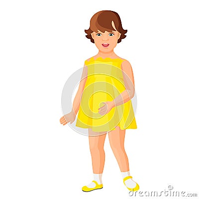 Young kindergarten girl in yellow dress isolated on white Vector Illustration