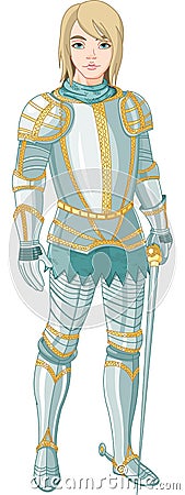 Young knight holding a sword Vector Illustration