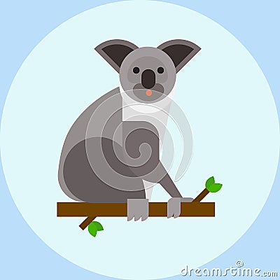 Young koala sitting on tree branch australia bear cute mammal peaceful relaxation nature vector Vector Illustration