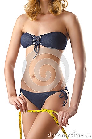 Young lady with centimetr - weight loss concept Stock Photo