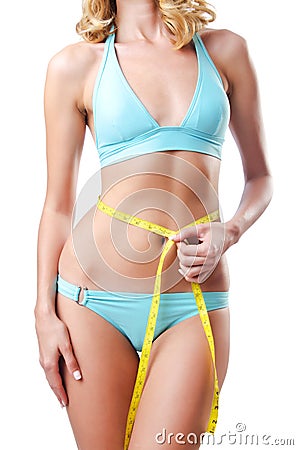 Young lady with centimetr - weight loss concept Stock Photo