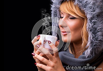 Young lady drinking coffee Stock Photo