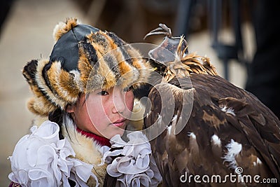 Young lady eagle hunter Editorial Stock Photo