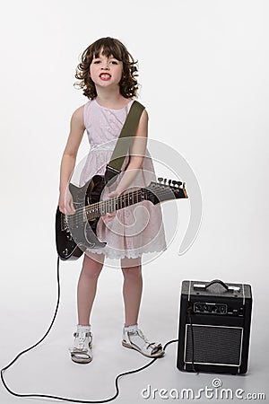 Young lady with electric guitar Stock Photo