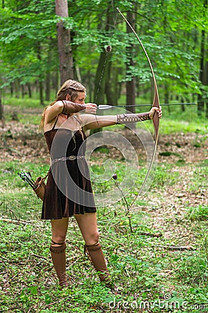 Young lady Elf with a long bow Stock Photo