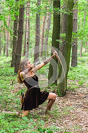 Young lady Elf with a long bow Stock Photo