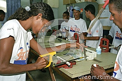 Young lady learns the craft fitter at technical school Editorial Stock Photo