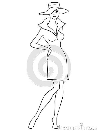 Young lady posing in wide-brimmed hat Vector Illustration