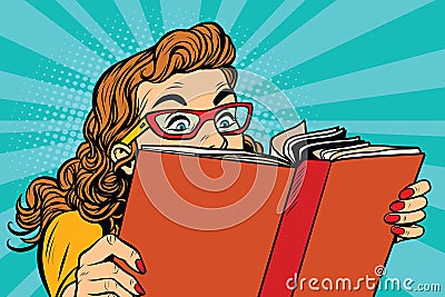 Young lady reading a book Vector Illustration