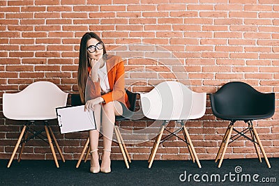 Young lady waiting for a job interview Stock Photo