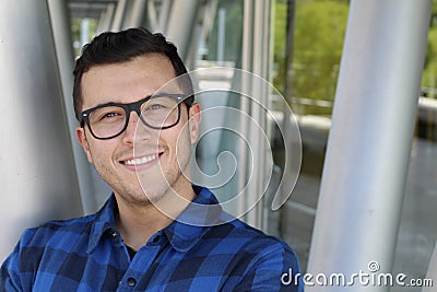 Young Latinamerican entrepreneur smiling isolated Stock Photo