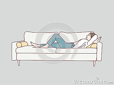 Young lazy woman leisure sleep on sofa simple korean style illustration Vector Illustration