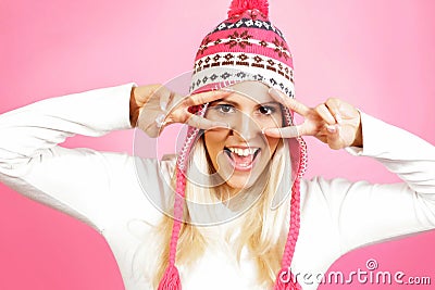 Young light hair female model, dressed in winter clothing Stock Photo