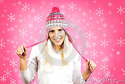 Young light hair female model, dressed in winter clothing Stock Photo