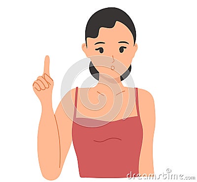 Young light-skinned brunette raised her index finger up. A great idea came to mind Vector Illustration